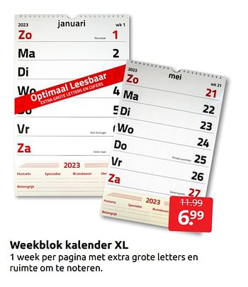 Aanbiedingen Weekblok kalender xl - Huismerk - Boekenvoordeel - Geldig van 17/09/2022 tot 25/09/2022 bij Boekenvoordeel