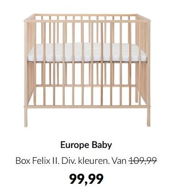 Aanbiedingen Europe baby box felix ii - Europe baby - Geldig van 20/09/2022 tot 17/10/2022 bij Babypark