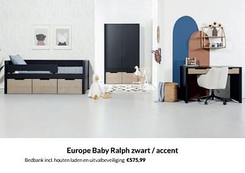Aanbiedingen Europe baby ralph zwart - accent bedbank incl houten laden en uitvalbeveiliging - Europe baby - Geldig van 20/09/2022 tot 17/10/2022 bij Babypark