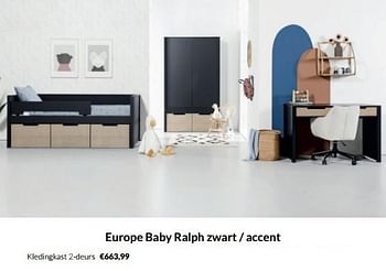 Aanbiedingen Europe baby ralph zwart - accent kledingkast 2-deurs - Europe baby - Geldig van 20/09/2022 tot 17/10/2022 bij Babypark