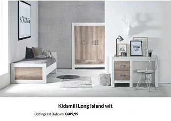 Aanbiedingen Kidsmill long island wit kledingkast 3-deurs - Kidsmill - Geldig van 20/09/2022 tot 17/10/2022 bij Babypark