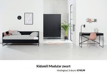 Aanbiedingen Kidsmill modular zwart kledingkast 3-deurs - Kidsmill - Geldig van 20/09/2022 tot 17/10/2022 bij Babypark
