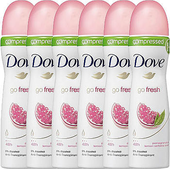 Aanbiedingen Dove Deodorant Deospray Compressed Go Fresh Pomegranate Voordeelverpakking 6x75ml - Geldig van 15/01/2022 tot 21/01/2022 bij Drogisterij.net