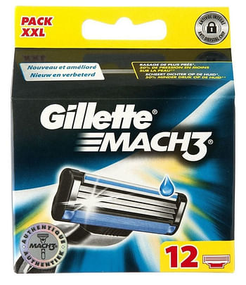Aanbiedingen 12stuks Gillette Mach 3 Scheermesjes voordeelverpakking - Geldig van 22/01/2022 tot 24/02/2022 bij Drogisterij.net