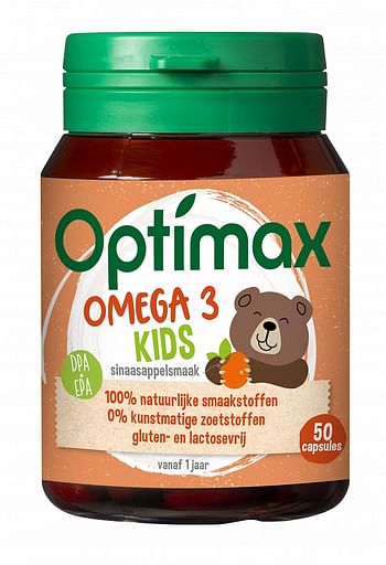 Aanbiedingen Optimax Kinder Omega 3 Kauwcapsules Sinaasappel - Geldig van 22/01/2022 tot 24/02/2022 bij Drogisterij.net