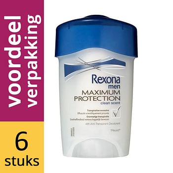 Aanbiedingen Rexona Deodorant Stick Men Maximum Protection Clean Scent Voordeelverpakking 6x45ml - Geldig van 22/01/2022 tot 07/02/2022 bij Drogisterij.net