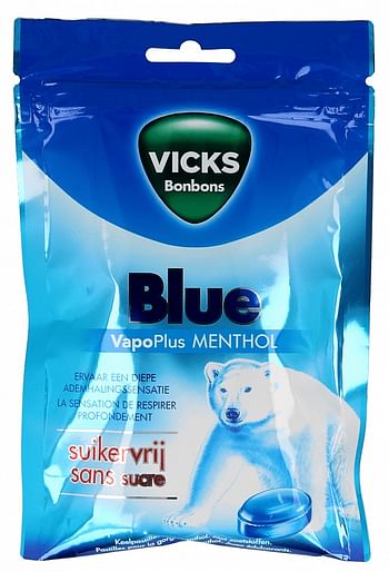 Aanbiedingen Vicks Blue Menthol Suikervrij Bag - Geldig van 22/01/2022 tot 24/02/2022 bij Drogisterij.net