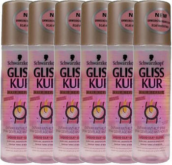 Aanbiedingen Gliss Kur Anti-Klit Spray Liquid Silk Gloss Voordeelverpakking 6x200ml - Geldig van 23/01/2022 tot 25/01/2022 bij Drogisterij.net