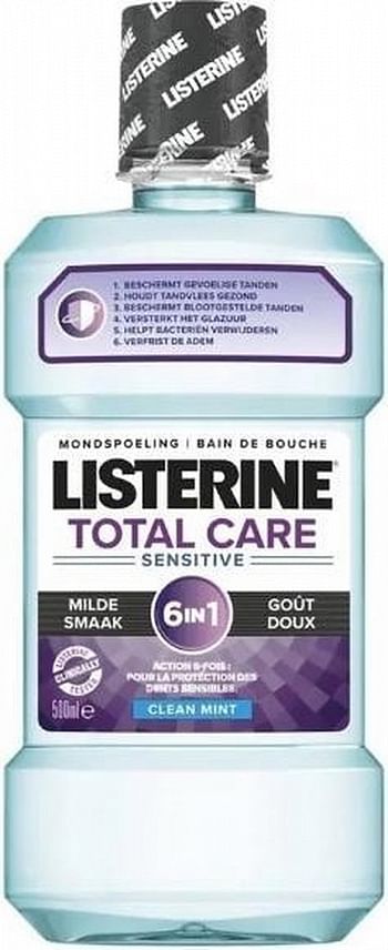 Aanbiedingen Listerine Mondwater Total Care Sensitive 500ml - Geldig van 23/01/2022 tot 24/02/2022 bij Drogisterij.net