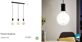 Aanbiedingen Pozueta hanglamp 3 lampen recht - Eglo - Geldig van 01/10/2022 tot 30/11/2022 bij Multi Bazar