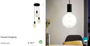 Aanbiedingen Pozueta hanglamp 3 lampen rond - Eglo - Geldig van 01/10/2022 tot 30/11/2022 bij Multi Bazar