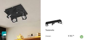 Aanbiedingen Trastanello 3 lampen - Eglo - Geldig van 01/10/2022 tot 30/11/2022 bij Multi Bazar