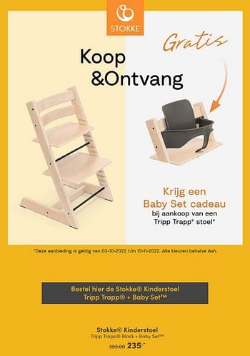 Aanbiedingen Stokke kinderstoel tripp trapp black + baby set - Stokke - Geldig van 09/10/2022 tot 18/10/2022 bij Baby & Tiener Megastore