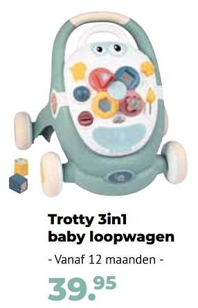 Aanbiedingen Trotty 3in1 baby loopwagen - Smoby - Geldig van 10/10/2022 tot 06/12/2022 bij Multi Bazar