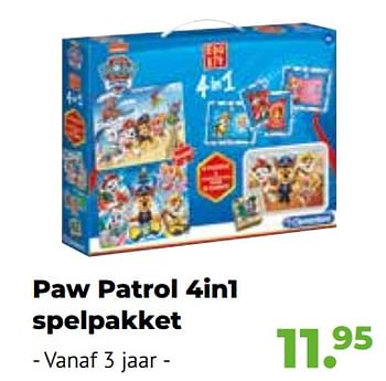 Aanbiedingen Paw patrol 4in1 spelpakket - Clementoni - Geldig van 10/10/2022 tot 06/12/2022 bij Multi Bazar