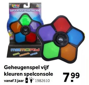 Aanbiedingen Geheugenspel vijf kleuren spelconsole - Huismerk - Intertoys - Geldig van 01/10/2022 tot 05/12/2022 bij Intertoys
