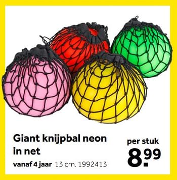 Aanbiedingen Giant knijpbal neon in net - Huismerk - Intertoys - Geldig van 01/10/2022 tot 05/12/2022 bij Intertoys