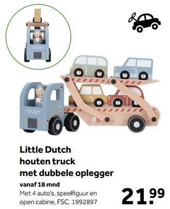 Aanbiedingen Little dutch houten truck met dubbele oplegger - Little Dutch - Geldig van 01/10/2022 tot 05/12/2022 bij Intertoys