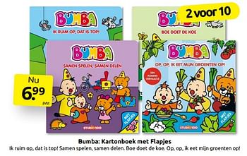 Aanbiedingen Bumba: kartonboek met flapjes - Huismerk - Boekenvoordeel - Geldig van 08/10/2022 tot 16/10/2022 bij Boekenvoordeel