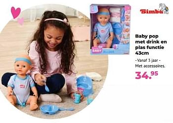 Aanbiedingen Baby pop met drink en plas functie - Simba - Geldig van 10/10/2022 tot 06/12/2022 bij Multi Bazar