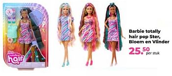 Aanbiedingen Barbie totally hair pop ster, bloem en vlinder - Mattel - Geldig van 10/10/2022 tot 06/12/2022 bij Multi Bazar