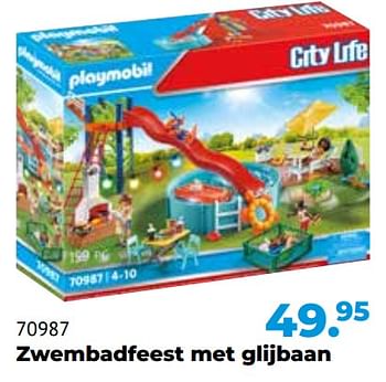 Aanbiedingen 70987 zwembadfeest met glijbaan - Playmobil - Geldig van 10/10/2022 tot 06/12/2022 bij Multi Bazar