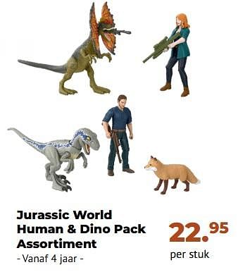 Aanbiedingen Jurassic world human + dino pack assortiment - Mattel - Geldig van 10/10/2022 tot 06/12/2022 bij Multi Bazar