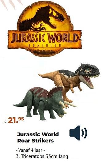Aanbiedingen Jurassic world roar strikers triceratops - Mattel - Geldig van 10/10/2022 tot 06/12/2022 bij Multi Bazar