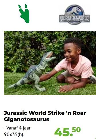 Aanbiedingen Jurassic world strike `n roar giganotosaurus - Mattel - Geldig van 10/10/2022 tot 06/12/2022 bij Multi Bazar