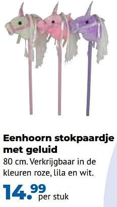 Aanbiedingen Eenhoorn stokpaardje met geluid - Huismerk - Multi Bazar - Geldig van 10/10/2022 tot 06/12/2022 bij Multi Bazar