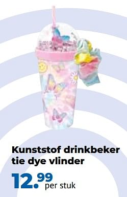 Aanbiedingen Kunststof drinkbeker tie dye vlinder - Huismerk - Multi Bazar - Geldig van 10/10/2022 tot 06/12/2022 bij Multi Bazar