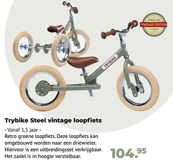 Aanbiedingen Trybike steel vintage loopfiets - Trybike - Geldig van 10/10/2022 tot 06/12/2022 bij Multi Bazar