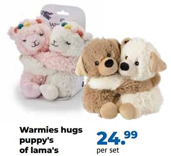 Aanbiedingen Warmies hugs puppy`s of lama`s - Warmies - Geldig van 10/10/2022 tot 06/12/2022 bij Multi Bazar
