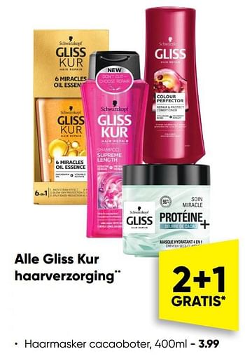 Aanbiedingen Gliss kur haarmasker cacaoboter - Schwartzkopf - Geldig van 10/10/2022 tot 23/10/2022 bij Big Bazar