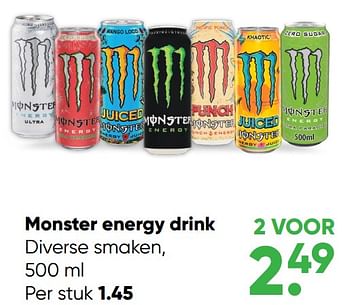 Aanbiedingen Monster energy drink - Monster - Geldig van 10/10/2022 tot 23/10/2022 bij Big Bazar