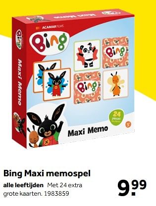 Aanbiedingen Bing maxi memospel - Bing - Geldig van 01/10/2022 tot 05/12/2022 bij Intertoys
