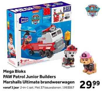Aanbiedingen Mega bloks paw patrol junior builders marshalls ultimate brandweerwagen - Mega Bloks - Geldig van 01/10/2022 tot 05/12/2022 bij Intertoys