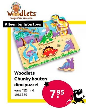 Aanbiedingen Woodlets chunky houten dino puzzel - Woodlets - Geldig van 01/10/2022 tot 05/12/2022 bij Intertoys