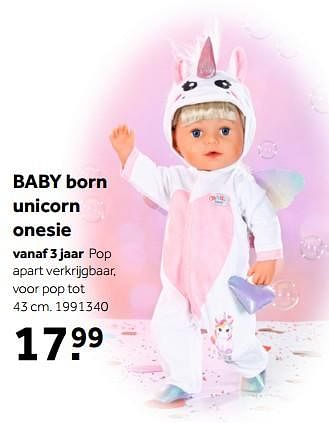 Aanbiedingen Baby born unicorn onesie - Baby Born - Geldig van 01/10/2022 tot 05/12/2022 bij Intertoys