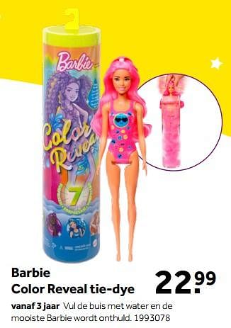 Aanbiedingen Barbie color reveal tie-dye - Mattel - Geldig van 01/10/2022 tot 05/12/2022 bij Intertoys