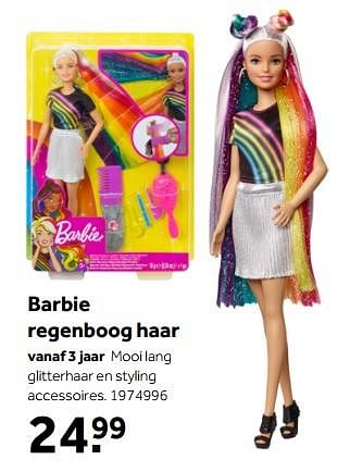 Aanbiedingen Barbie regenboog haar - Mattel - Geldig van 01/10/2022 tot 05/12/2022 bij Intertoys