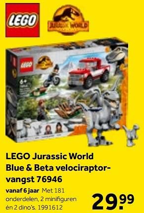 Aanbiedingen Lego jurassic world blue + beta velociraptorvangst 76946 - Lego - Geldig van 01/10/2022 tot 05/12/2022 bij Intertoys