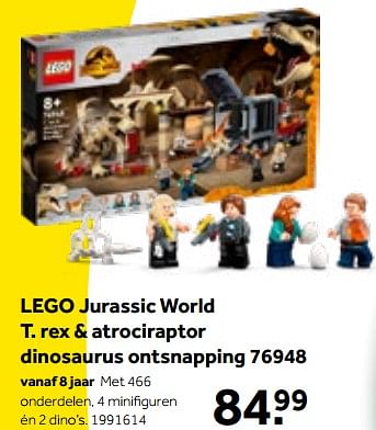 Aanbiedingen Lego jurassic world t. rex + atrociraptor dinosaurus ontsnapping 76948 - Lego - Geldig van 01/10/2022 tot 05/12/2022 bij Intertoys
