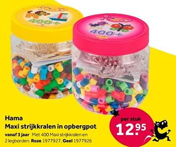 Aanbiedingen Hama maxi strijkkralen in opbergpot roze - Hama - Geldig van 01/10/2022 tot 05/12/2022 bij Intertoys