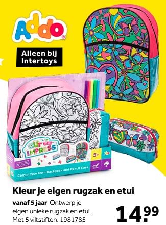 Aanbiedingen Kleur je eigen rugzak en etui - Addo - Geldig van 01/10/2022 tot 05/12/2022 bij Intertoys