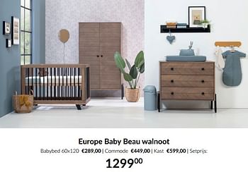 Aanbiedingen Europe baby beau walnoot - Europe baby - Geldig van 18/10/2022 tot 14/11/2022 bij Babypark