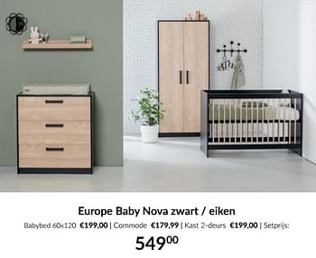 Aanbiedingen Europe baby nova zwart - eiken - Europe baby - Geldig van 18/10/2022 tot 14/11/2022 bij Babypark