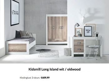 Aanbiedingen Kidsmill long island wit - oldwood kledingkast 3-deurs - Kidsmill - Geldig van 18/10/2022 tot 14/11/2022 bij Babypark