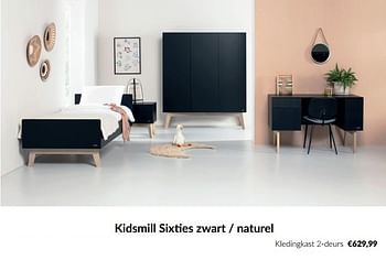 Aanbiedingen Kidsmill sixties zwart - naturel kledingkast 2-deurs - Kidsmill - Geldig van 18/10/2022 tot 14/11/2022 bij Babypark