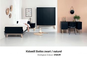 Aanbiedingen Kidsmill sixties zwart - naturel kledingkast 3-deurs - Kidsmill - Geldig van 18/10/2022 tot 14/11/2022 bij Babypark